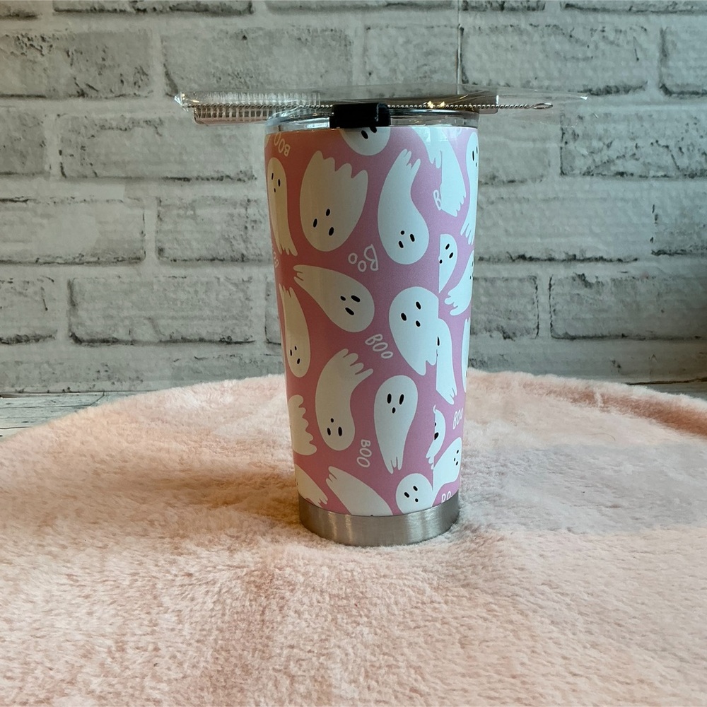 20oz Pink Ghost Halloween Tumbler with Lid & Straw